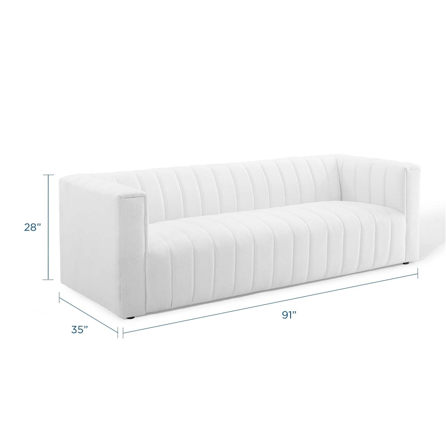 Reflection Channel Tufted Upholstered Fabric Sofa White EEI-3881-WHI