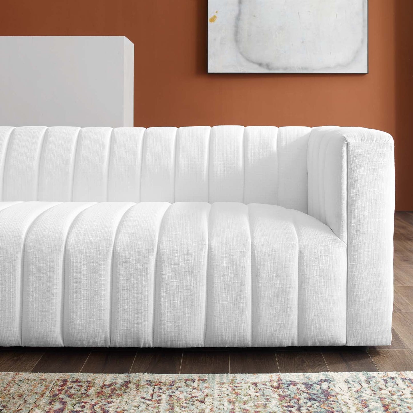 Reflection Channel Tufted Upholstered Fabric Sofa White EEI-3881-WHI