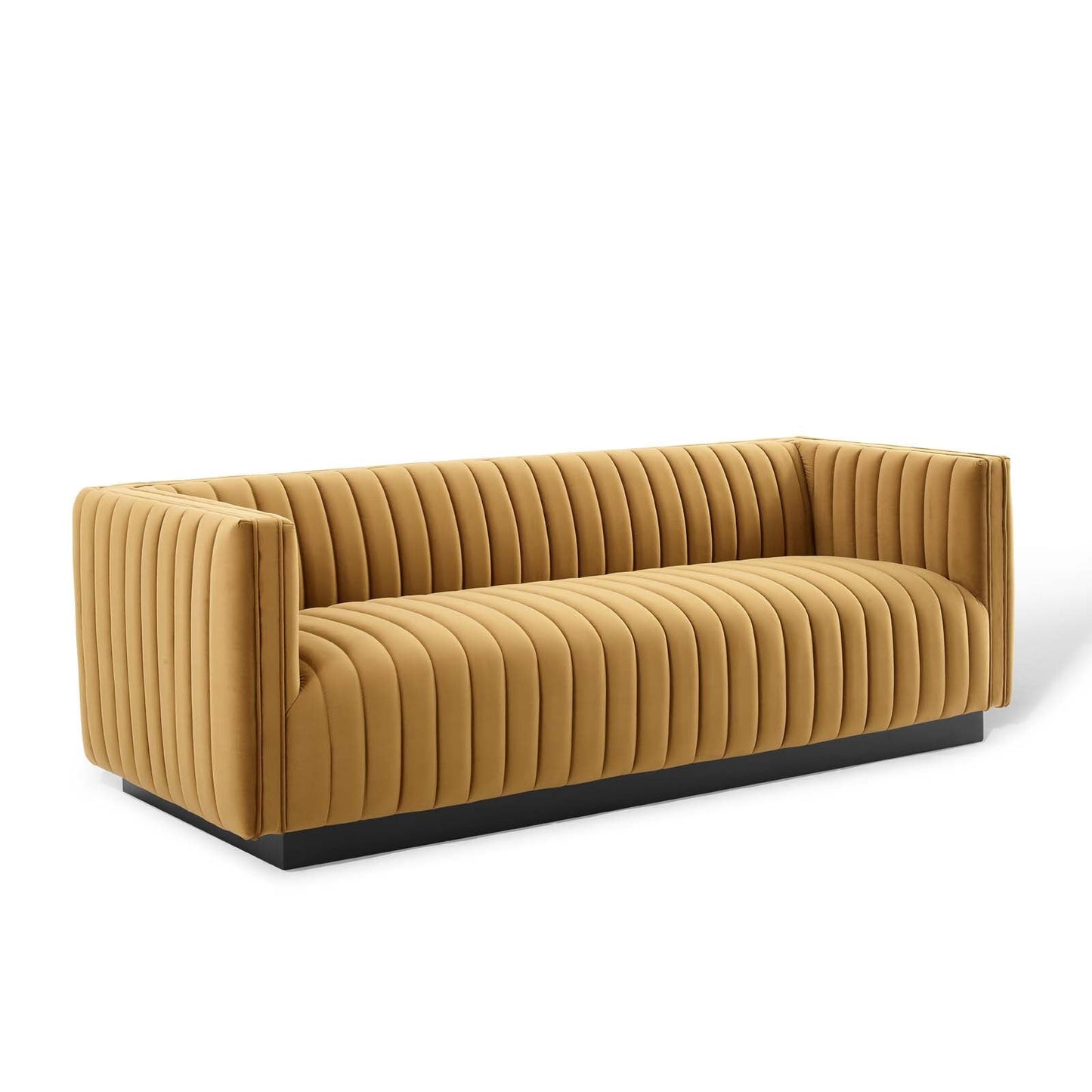 Conjure Channel Tufted Velvet Sofa Cognac EEI-3885-COG