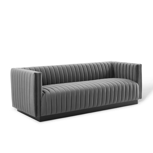 Conjure Channel Tufted Velvet Sofa Gray EEI-3885-GRY