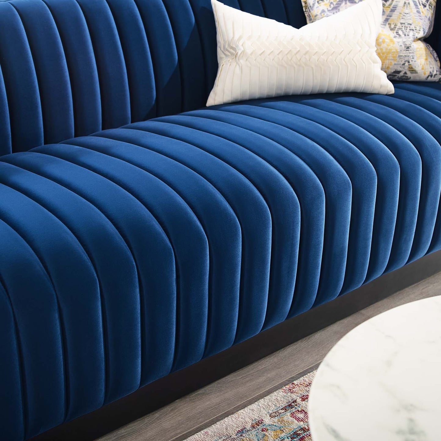 Conjure Channel Tufted Velvet Sofa Navy EEI-3885-NAV