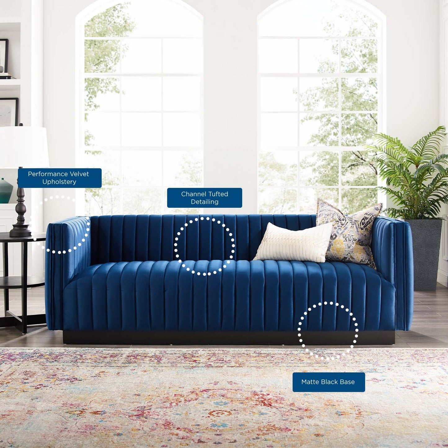 Conjure Channel Tufted Velvet Sofa Navy EEI-3885-NAV