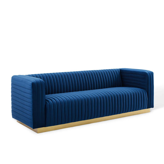 Charisma Channel Tufted Performance Velvet Living Room Sofa Navy EEI-3886-NAV