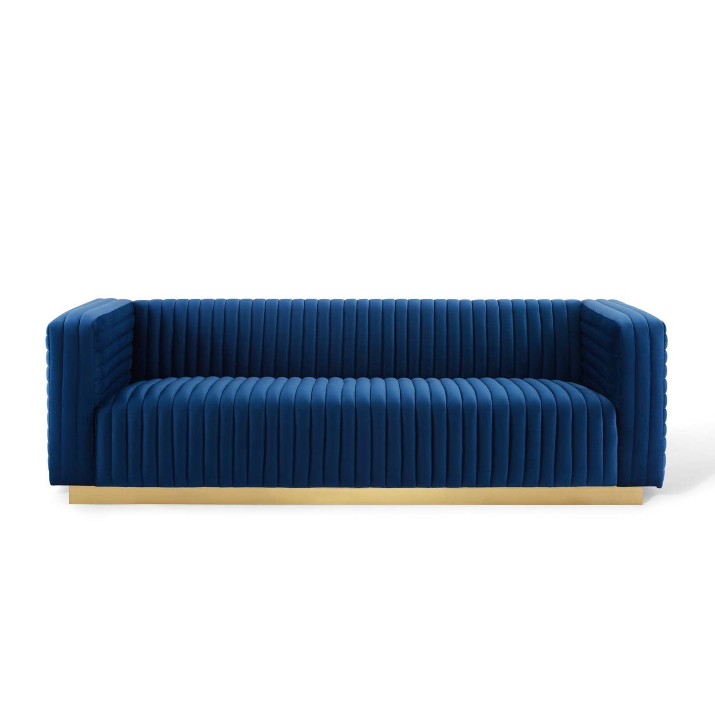 Charisma Channel Tufted Performance Velvet Living Room Sofa Navy EEI-3886-NAV