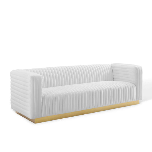 Charisma Channel Tufted Performance Velvet Living Room Sofa White EEI-3886-WHI