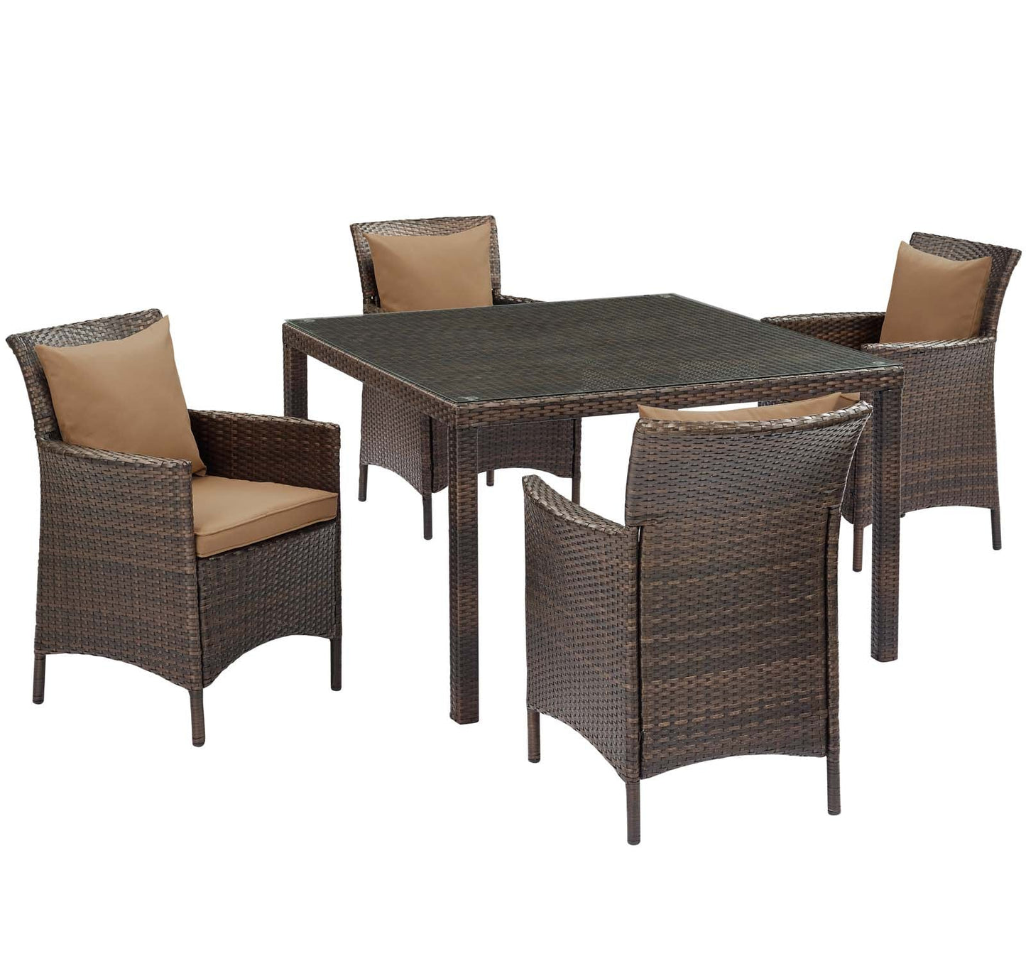 Conduit 5 Piece Outdoor Patio Wicker Rattan Set Brown Mocha EEI-3893-BRN-MOC-SET