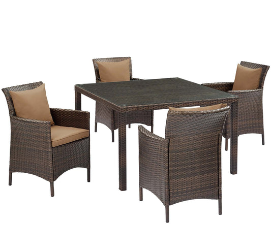 Conduit 5 Piece Outdoor Patio Wicker Rattan Set Brown Mocha EEI-3893-BRN-MOC-SET