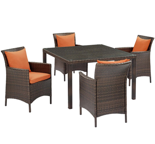 Conduit 5 Piece Outdoor Patio Wicker Rattan Set Brown Orange EEI-3893-BRN-ORA-SET