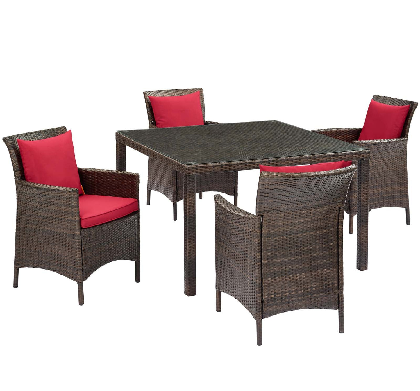 Conduit 5 Piece Outdoor Patio Wicker Rattan Set Brown Red EEI-3893-BRN-RED-SET