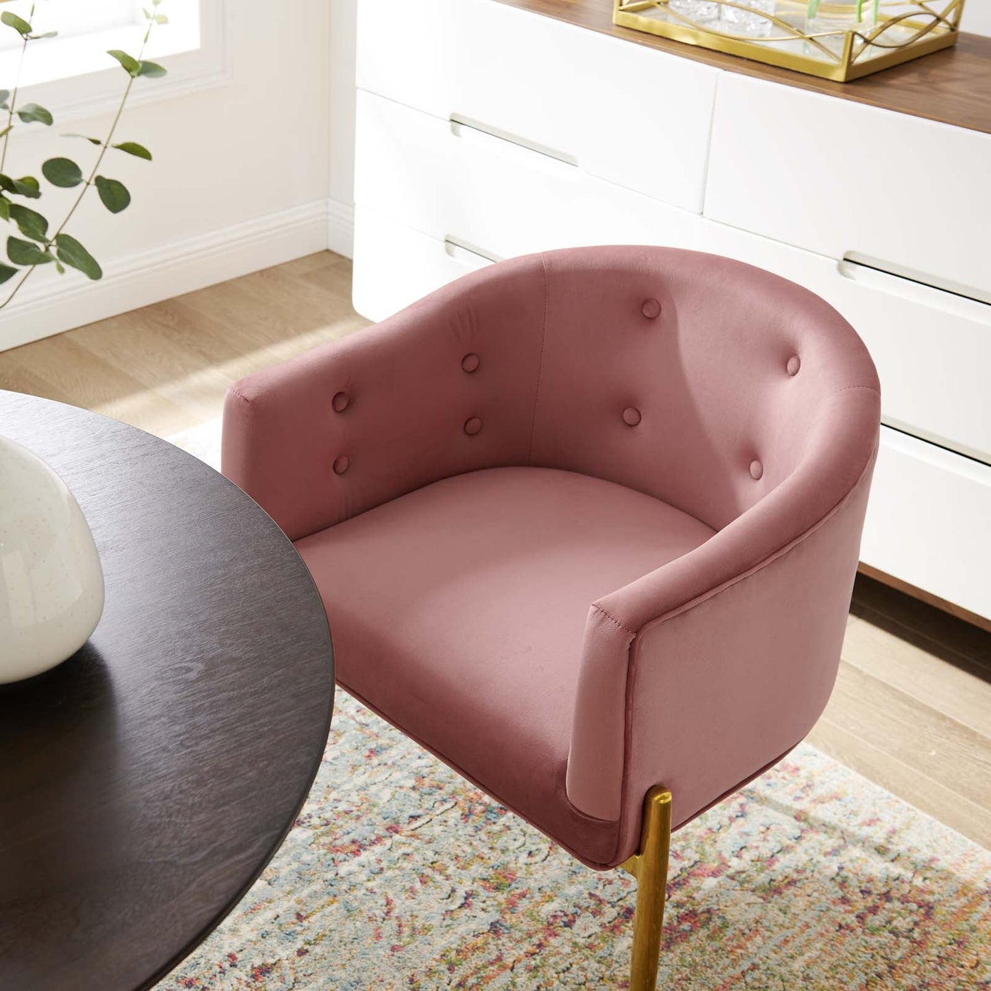 Savour Tufted Performance Velvet Accent Chair Dusty Rose EEI-3903-DUS