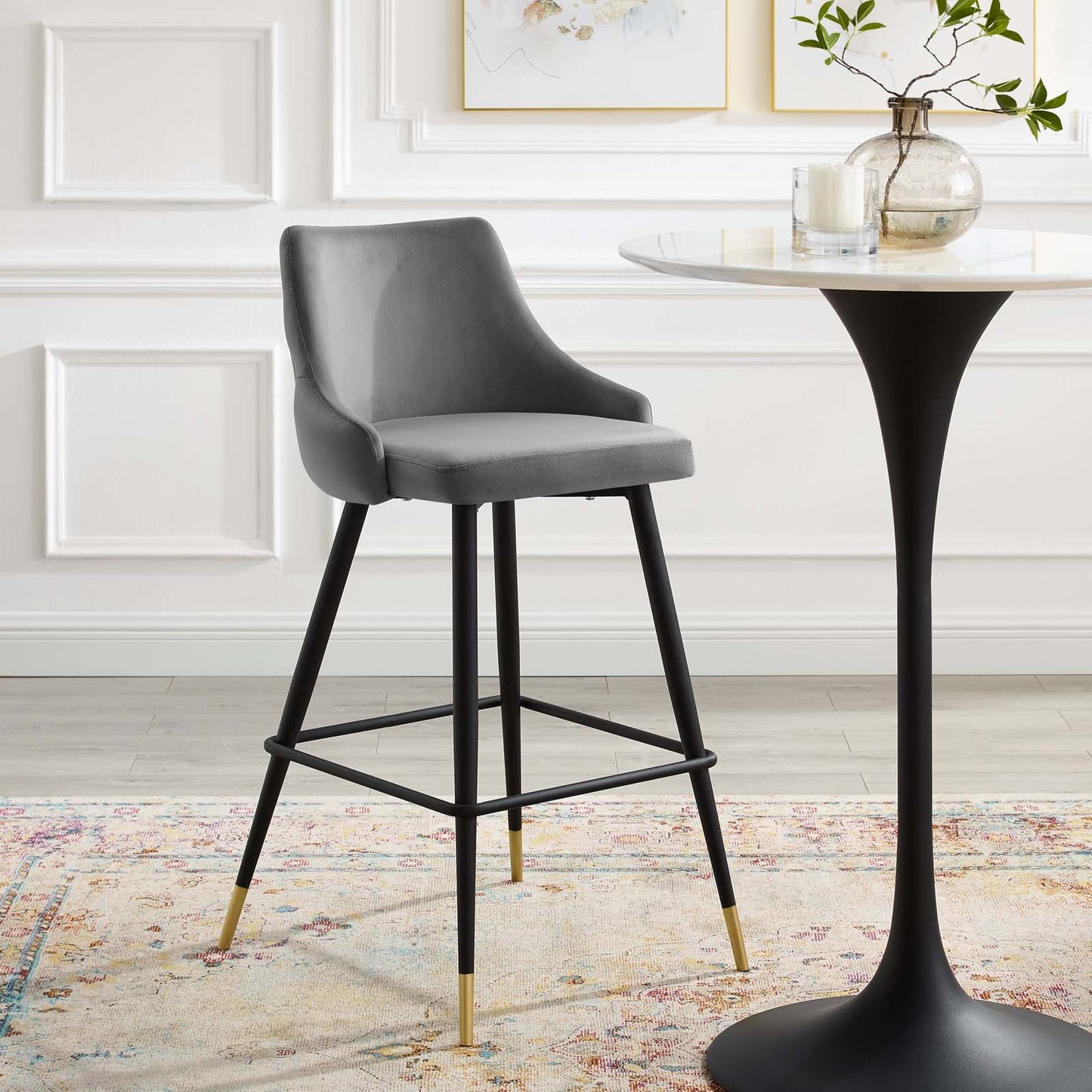 Adorn Performance Velvet Bar Stool Gray EEI-3909-GRY