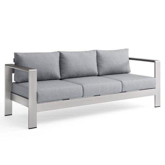 Shore Outdoor Patio Aluminum Sofa Silver Gray EEI-3917-SLV-GRY