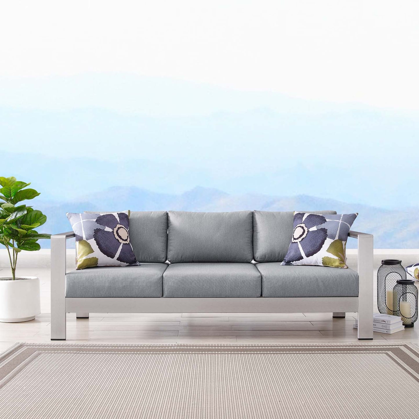 Shore Outdoor Patio Aluminum Sofa Silver Gray EEI-3917-SLV-GRY