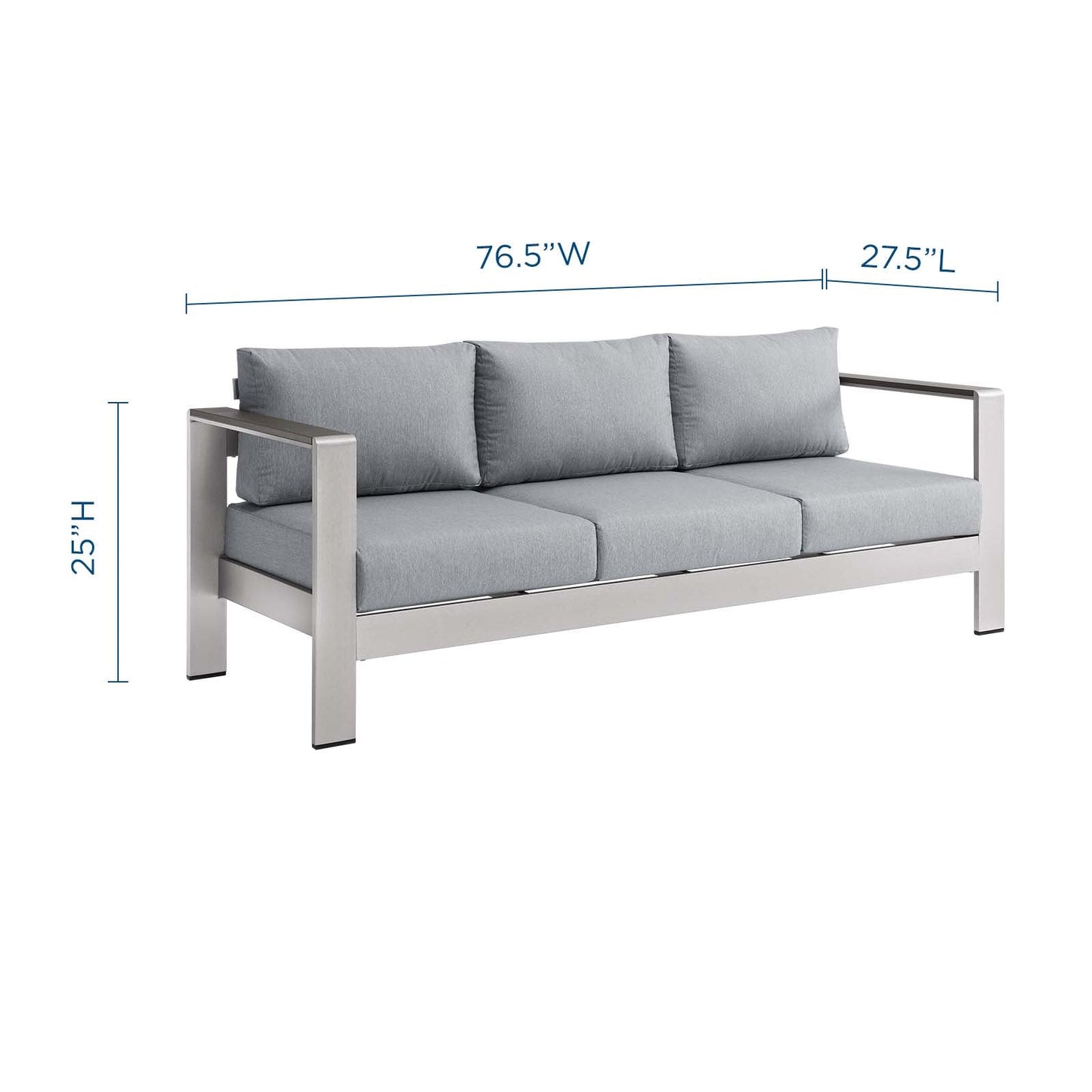 Shore Outdoor Patio Aluminum Sofa Silver Gray EEI-3917-SLV-GRY