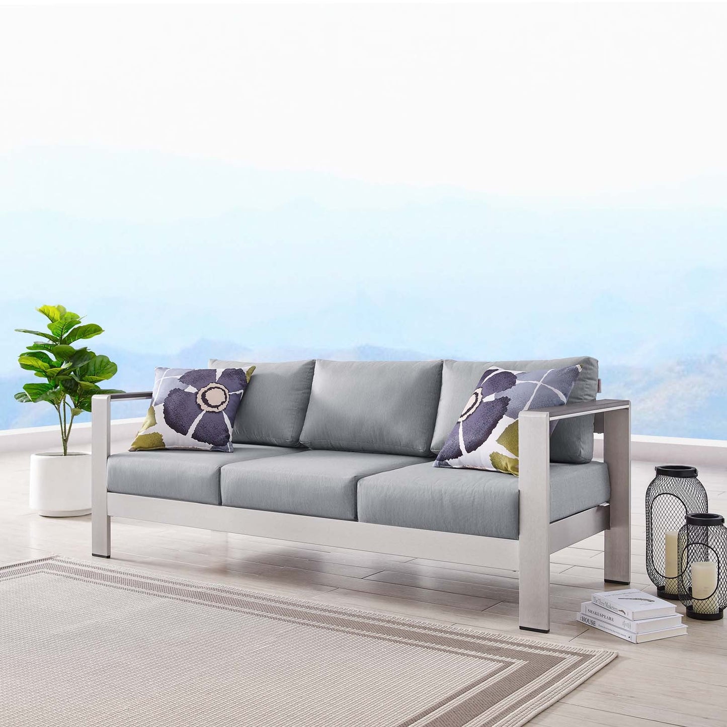 Shore Outdoor Patio Aluminum Sofa Silver Gray EEI-3917-SLV-GRY