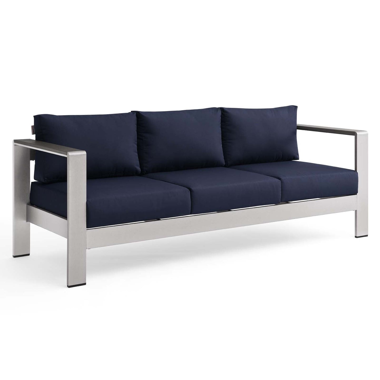 Shore Outdoor Patio Aluminum Sofa Silver Navy EEI-3917-SLV-NAV