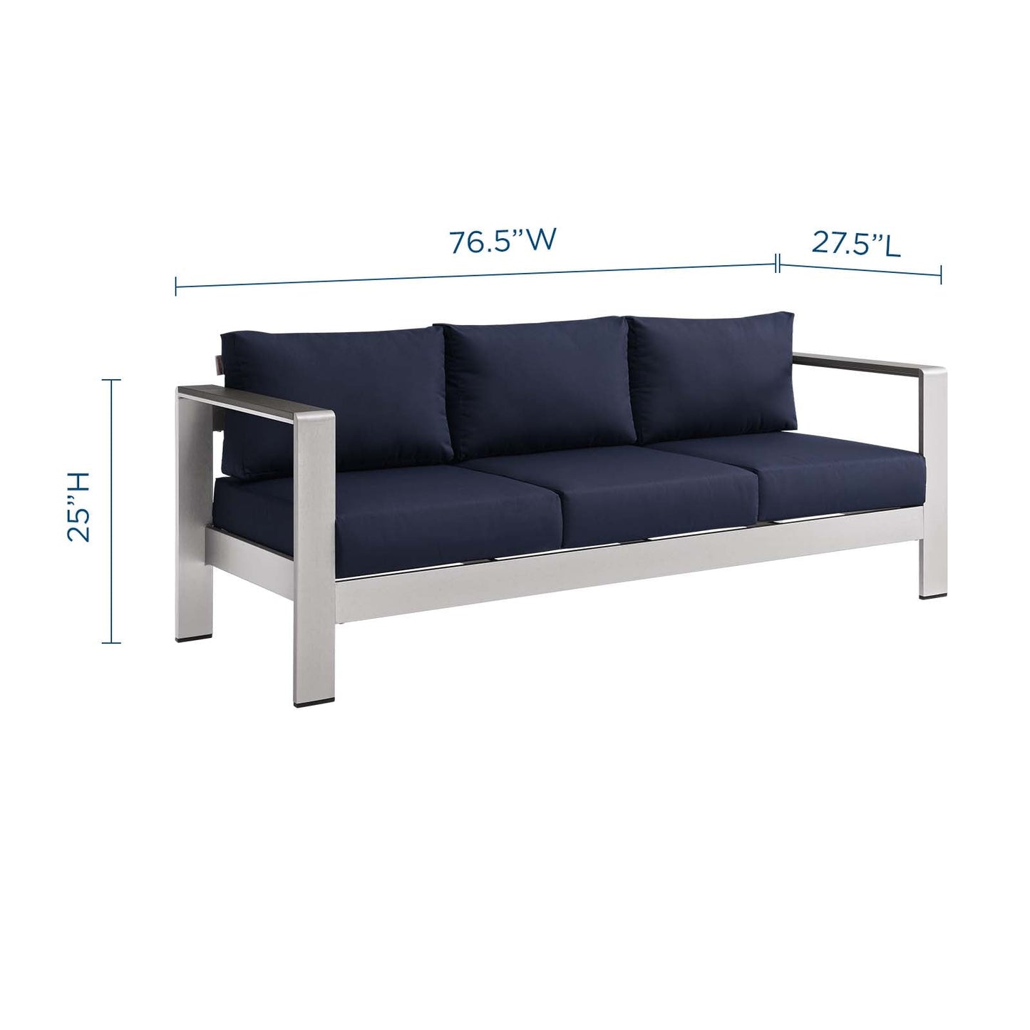 Shore Outdoor Patio Aluminum Sofa Silver Navy EEI-3917-SLV-NAV