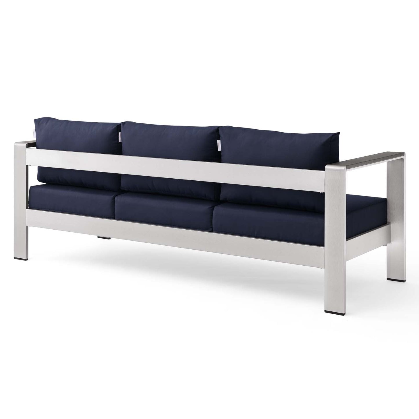 Shore Outdoor Patio Aluminum Sofa Silver Navy EEI-3917-SLV-NAV