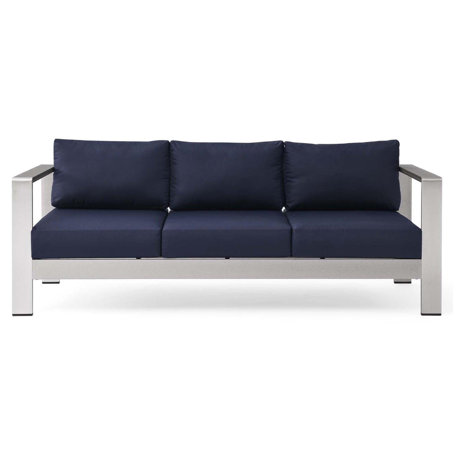 Shore Outdoor Patio Aluminum Sofa Silver Navy EEI-3917-SLV-NAV