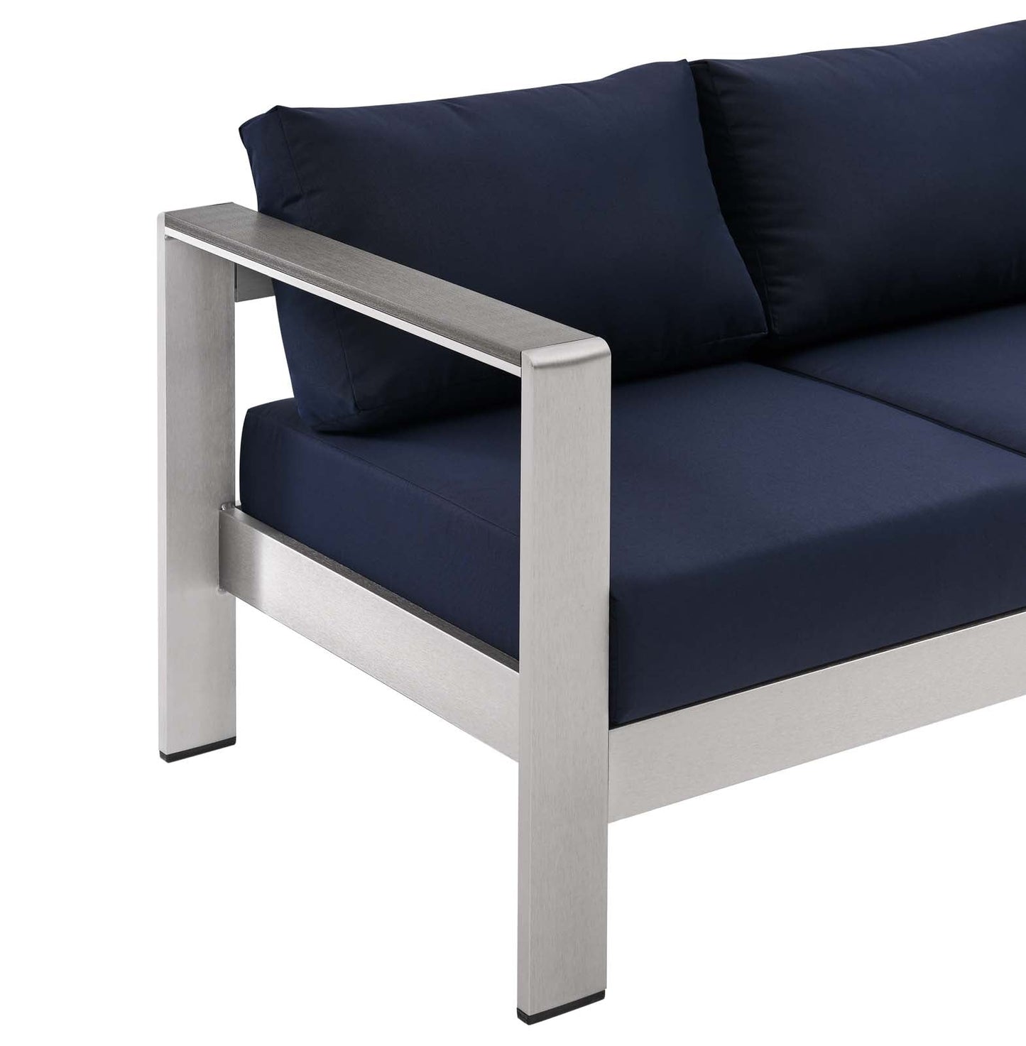 Shore Outdoor Patio Aluminum Sofa Silver Navy EEI-3917-SLV-NAV