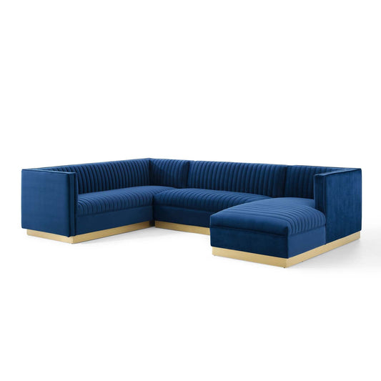 Sanguine 3 Piece Performance Velvet Sectional Sofa Set Navy EEI-3921-NAV