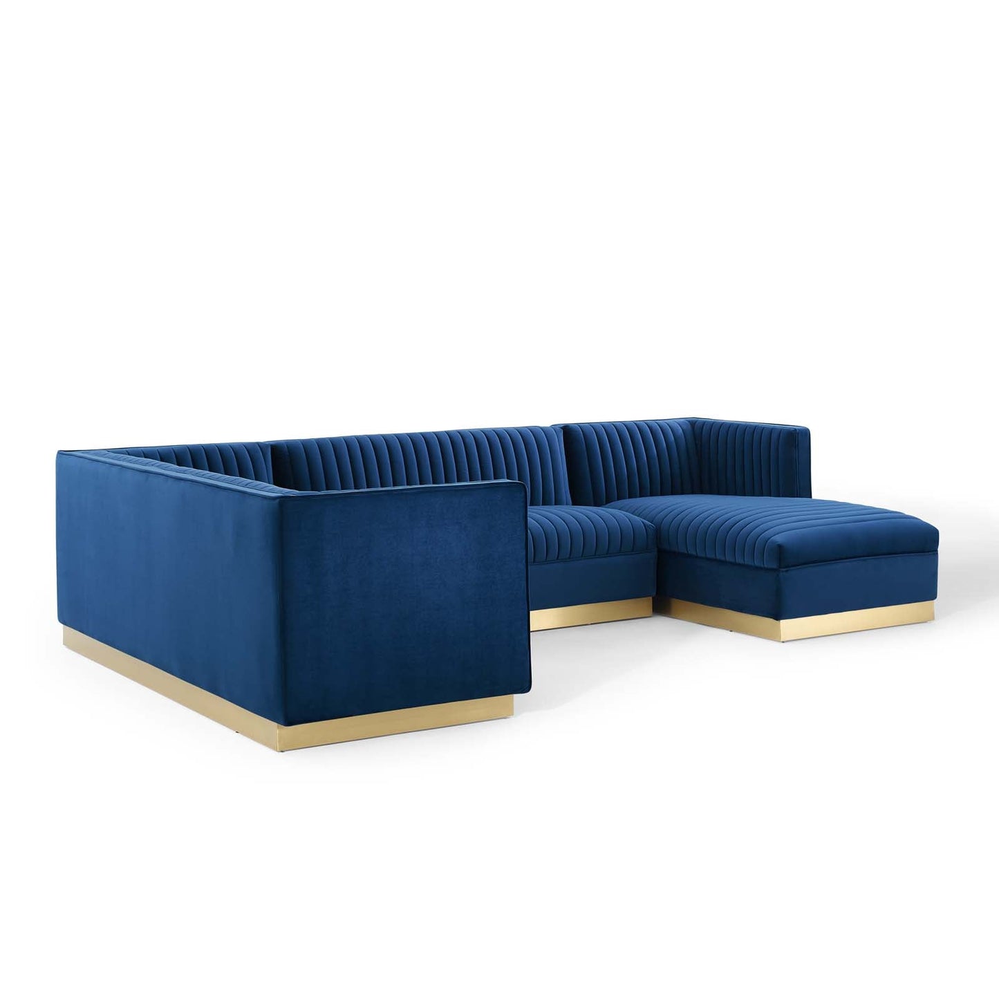 Sanguine 3 Piece Performance Velvet Sectional Sofa Set Navy EEI-3921-NAV