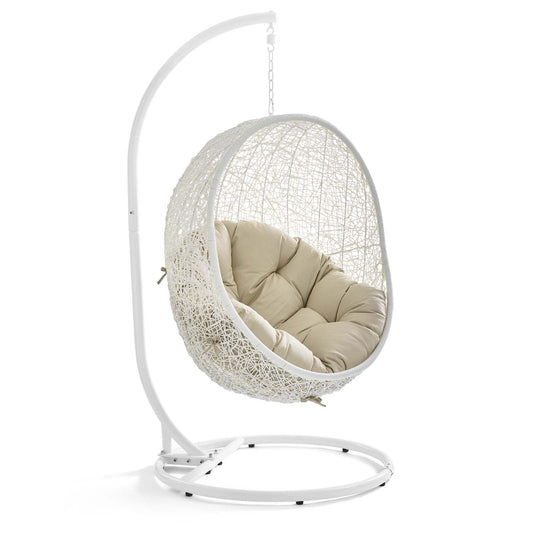 Hide Outdoor Patio Sunbrella® Swing Chair With Stand White Beige EEI-3929-WHI-BEI