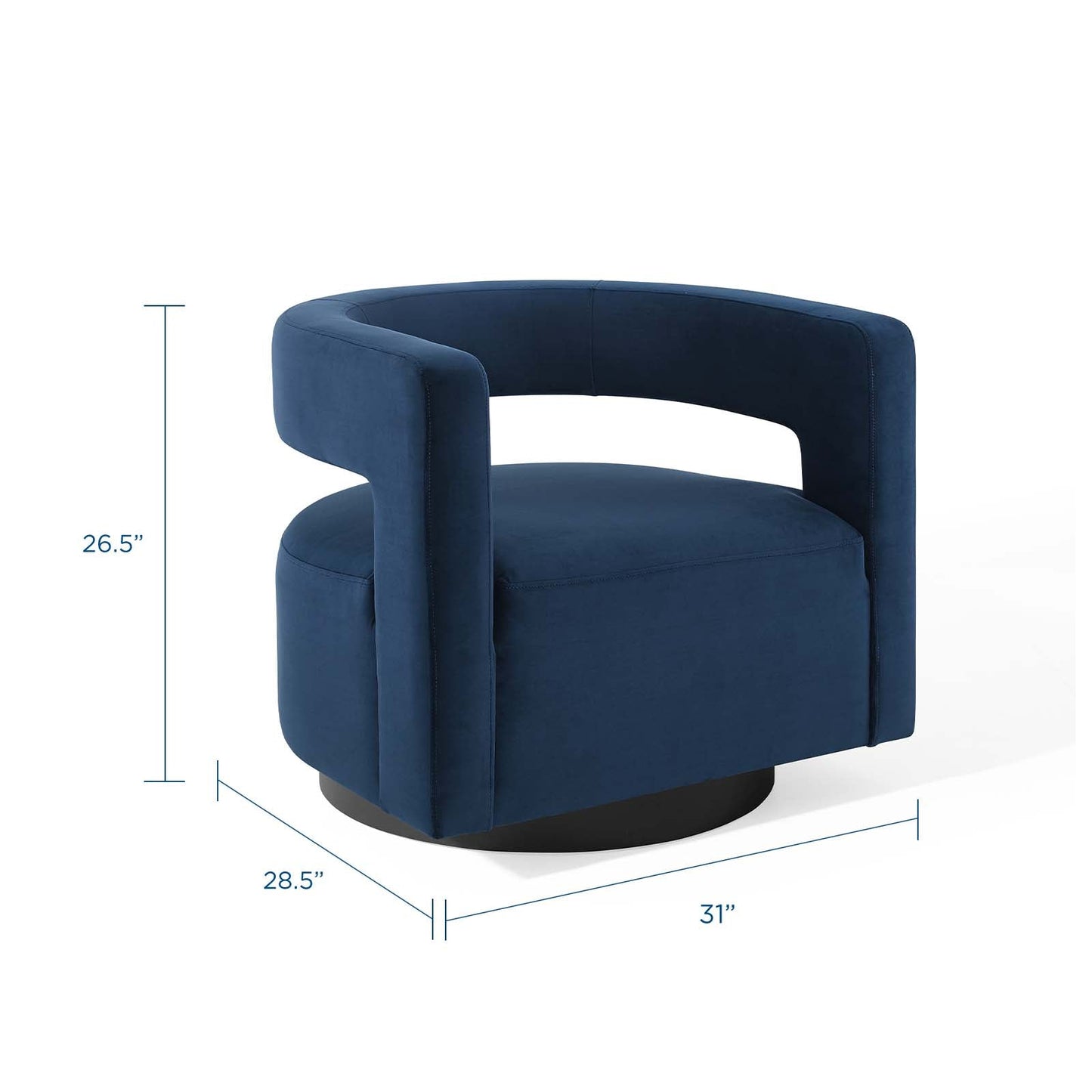 Spin Cutaway Performance Velvet Swivel Armchair Midnight Blue EEI-3947-MID