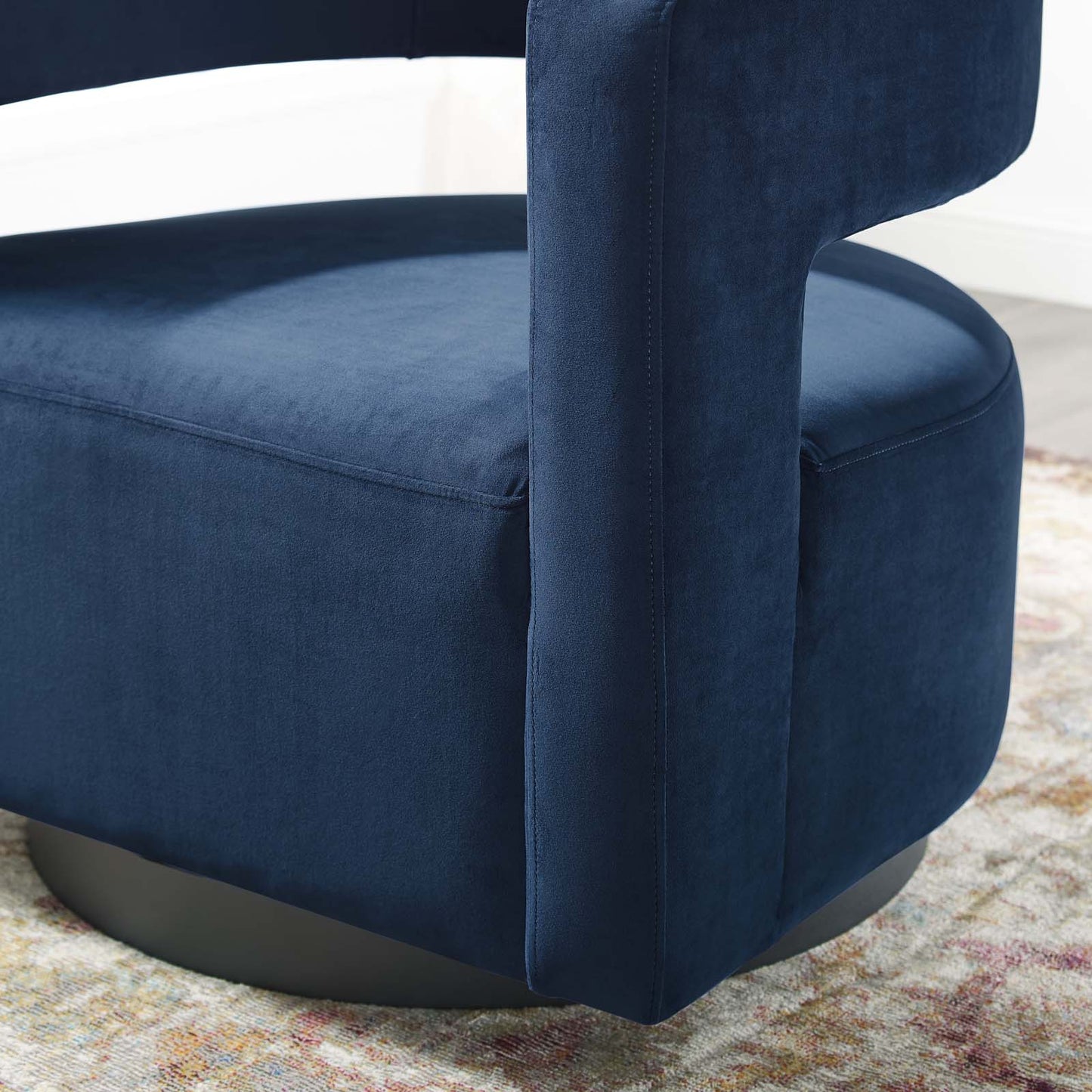 Spin Cutaway Performance Velvet Swivel Armchair Midnight Blue EEI-3947-MID