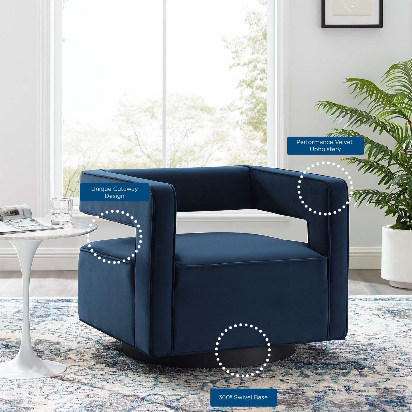 Booth Performance Velvet  Performance Velvet Swivel Armchair Midnight Blue EEI-3948-MID