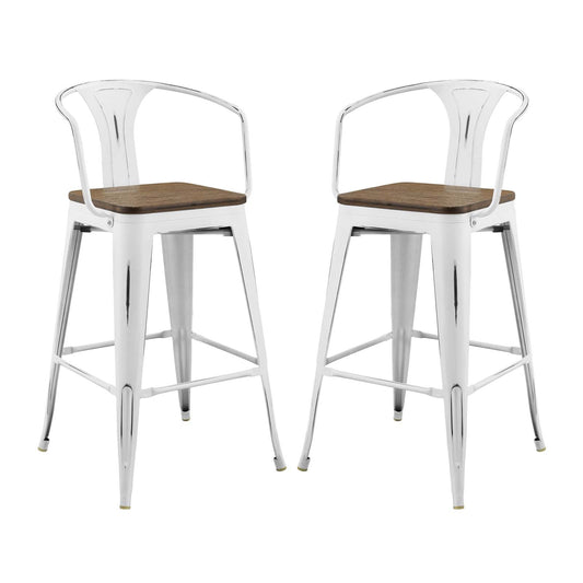 Promenade Bar Stool Set of 2 White EEI-3954-WHI