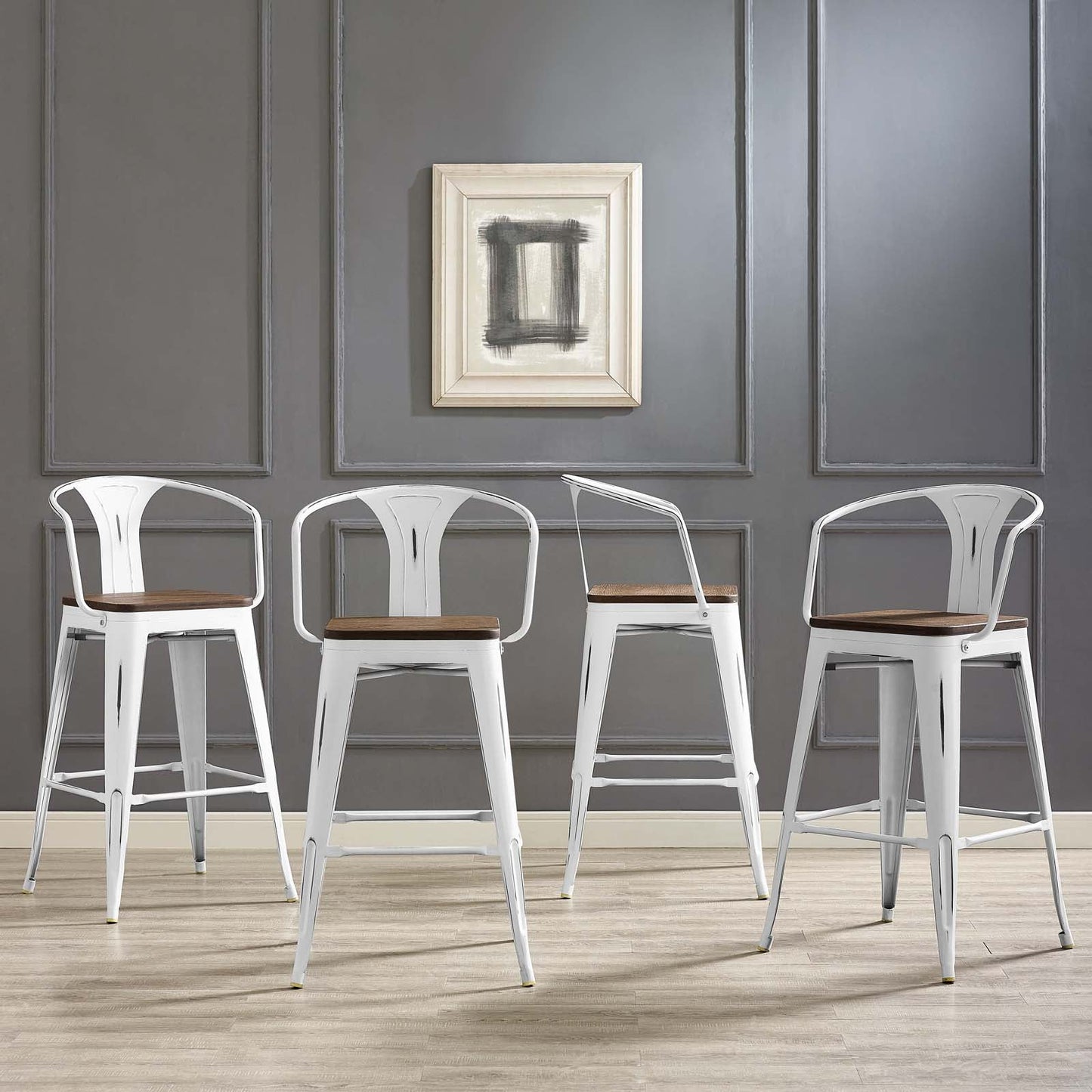 Promenade Bar Stool Set of 4 White EEI-3955-WHI