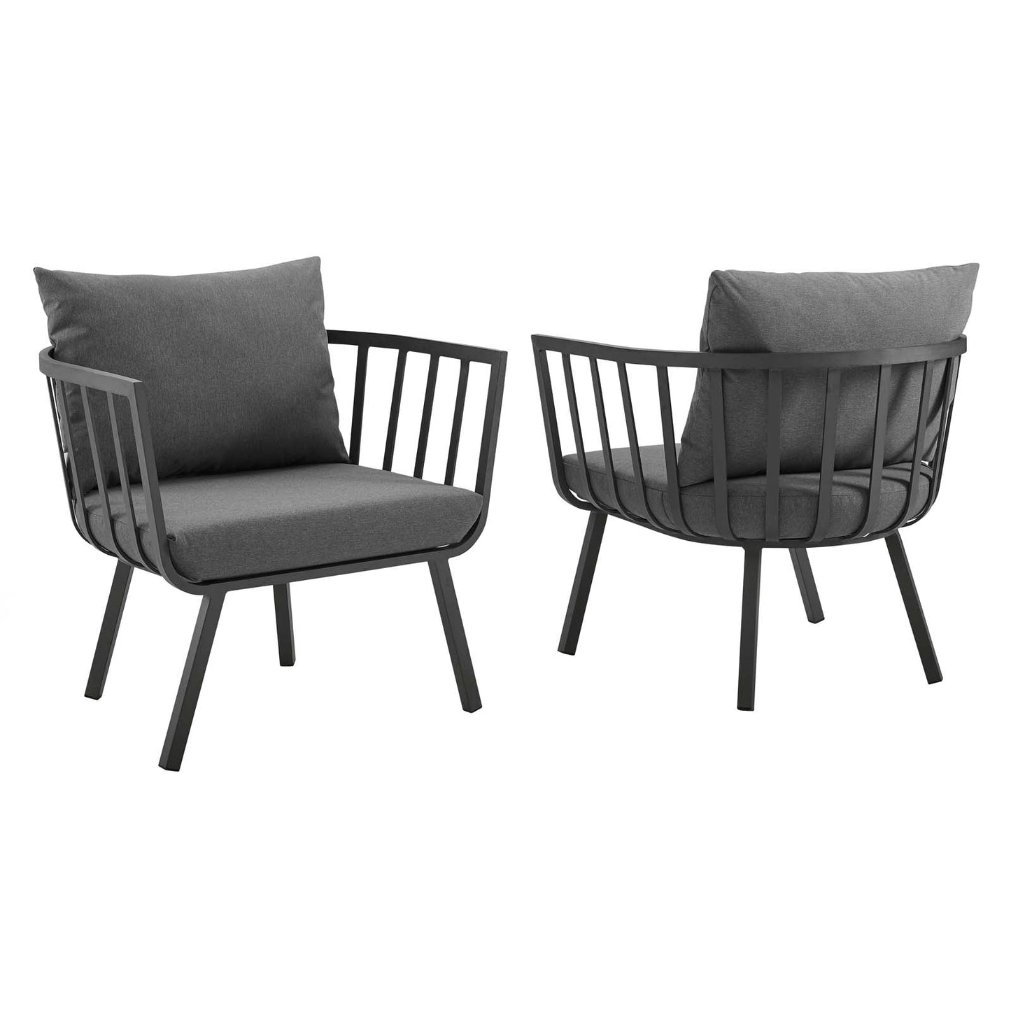 Riverside Outdoor Patio Aluminum Armchair Set of 2 Gray Charcoal EEI-3960-SLA-CHA