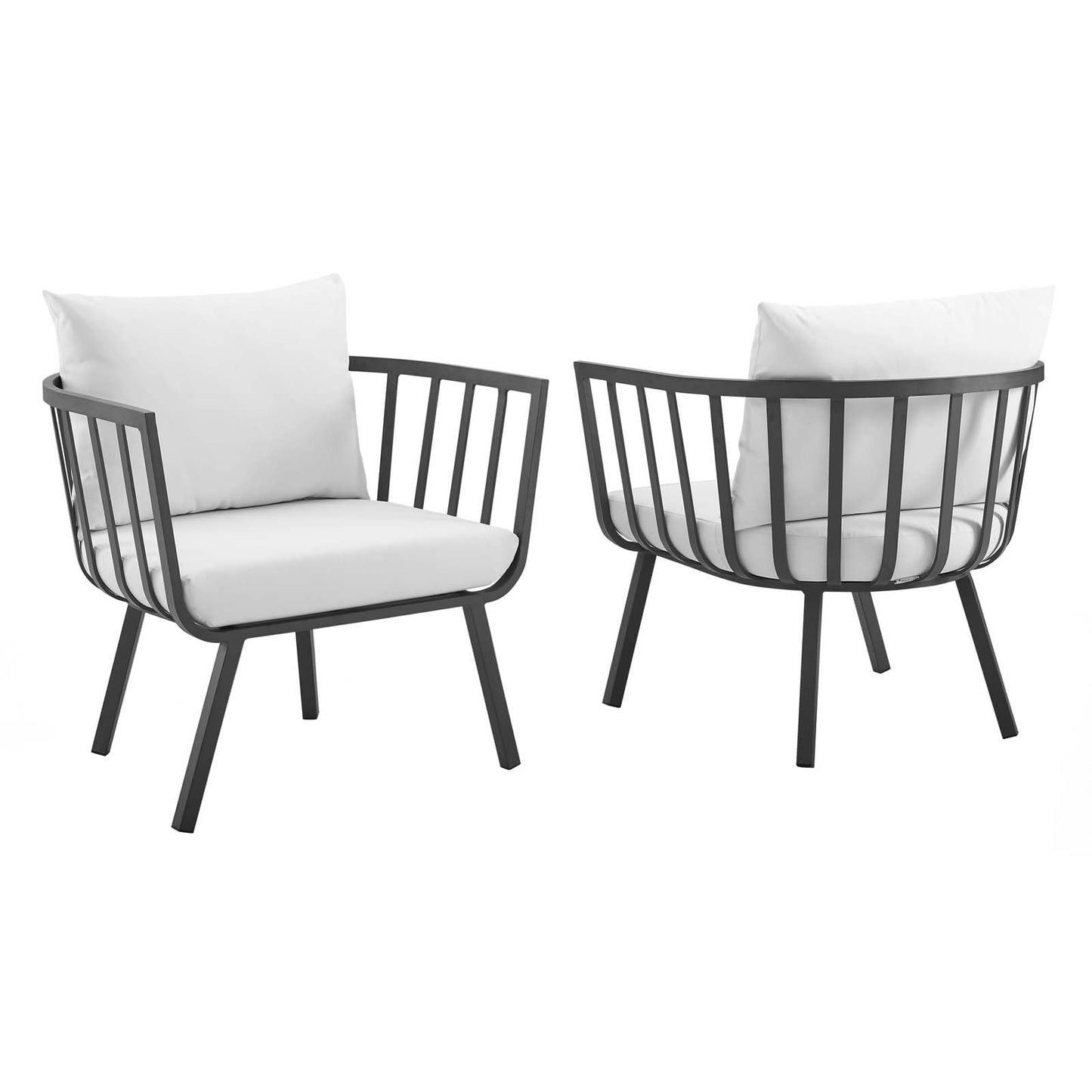 Riverside Outdoor Patio Aluminum Armchair Set of 2 Gray White EEI-3960-SLA-WHI