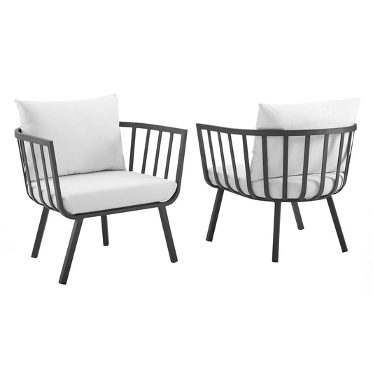 Riverside Outdoor Patio Aluminum Armchair Set of 2 Gray White EEI-3960-SLA-WHI