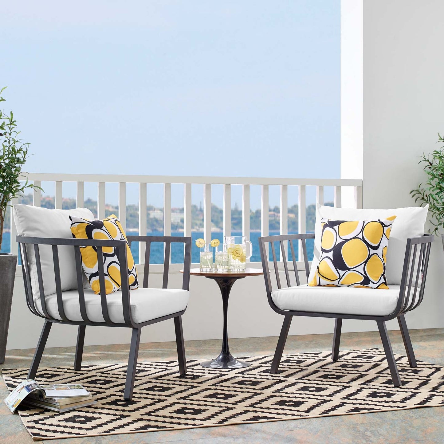 Riverside Outdoor Patio Aluminum Armchair Set of 2 Gray White EEI-3960-SLA-WHI