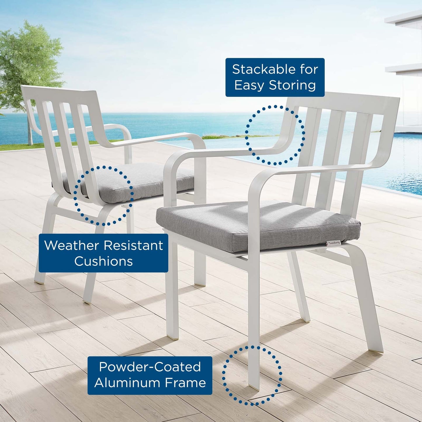 Baxley Outdoor Patio Aluminum Armchair Set of 2 White Gray EEI-3961-WHI-GRY