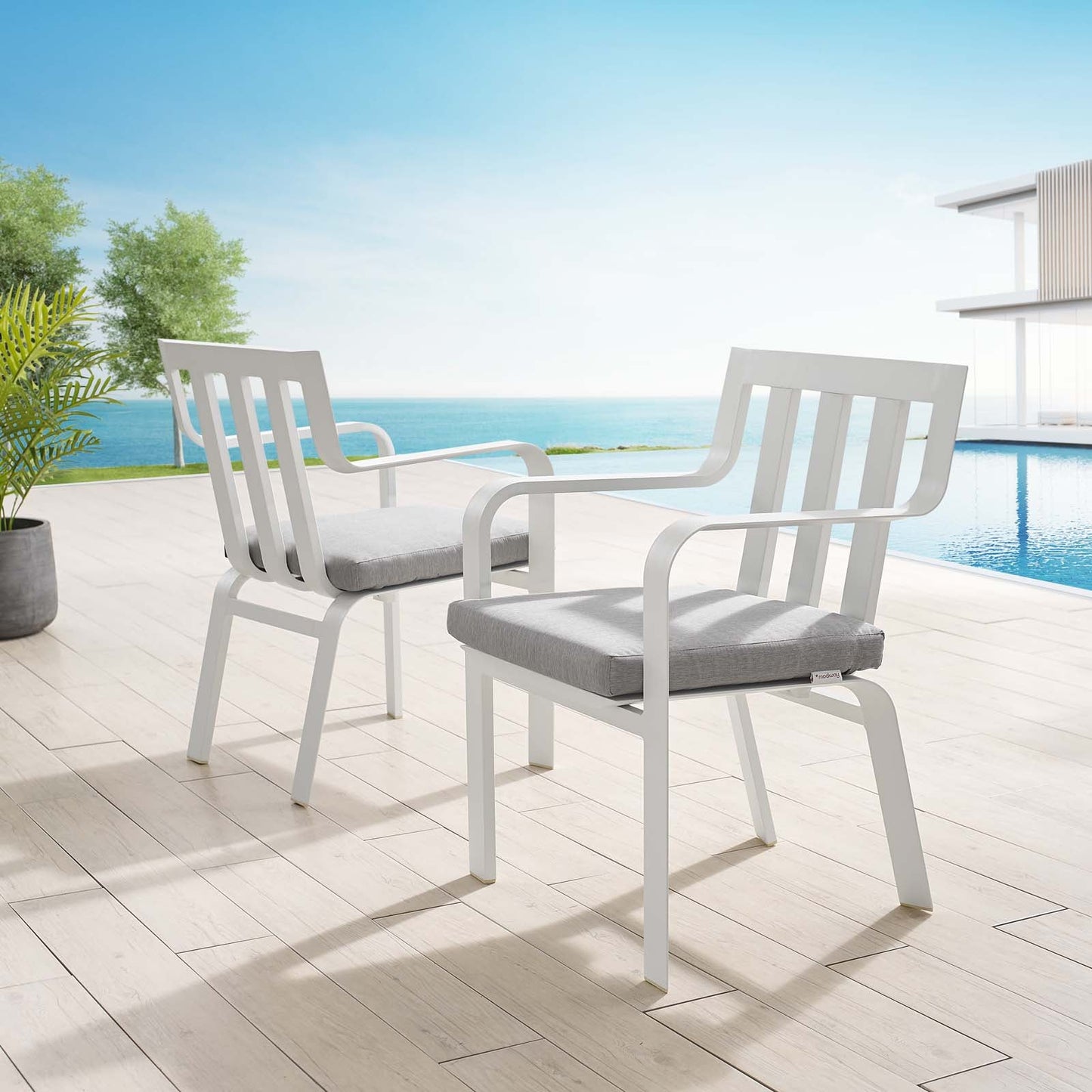 Baxley Outdoor Patio Aluminum Armchair Set of 2 White Gray EEI-3961-WHI-GRY