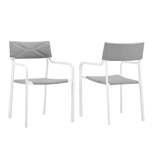 Raleigh Outdoor Patio Aluminum Armchair Set of 2 White Gray EEI-3962-WHI-GRY