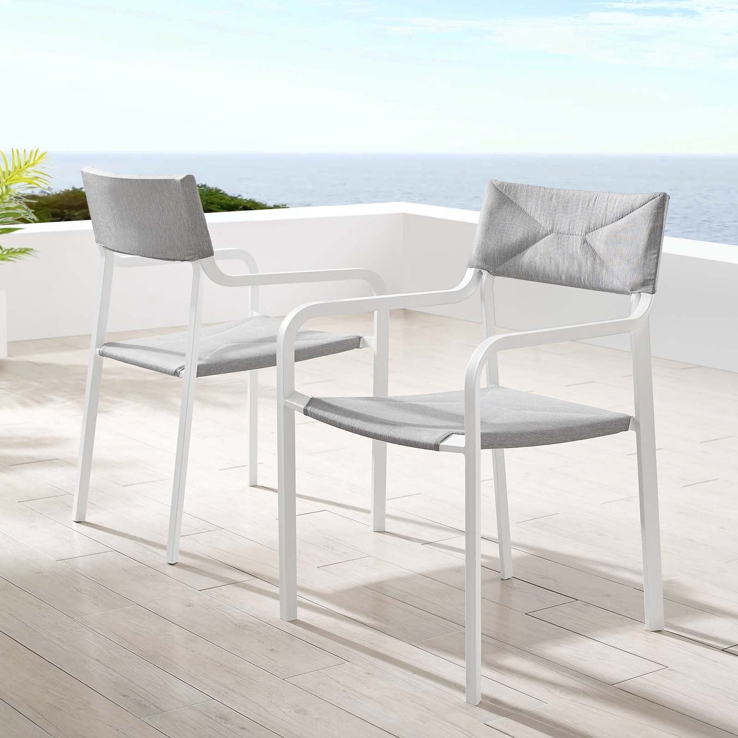 Raleigh Outdoor Patio Aluminum Armchair Set of 2 White Gray EEI-3962-WHI-GRY