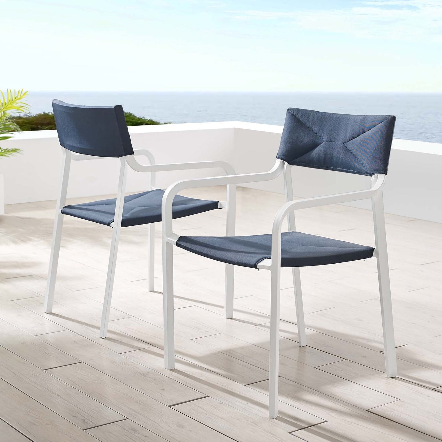 Raleigh Outdoor Patio Aluminum Armchair Set of 2 White Navy EEI-3962-WHI-NAV