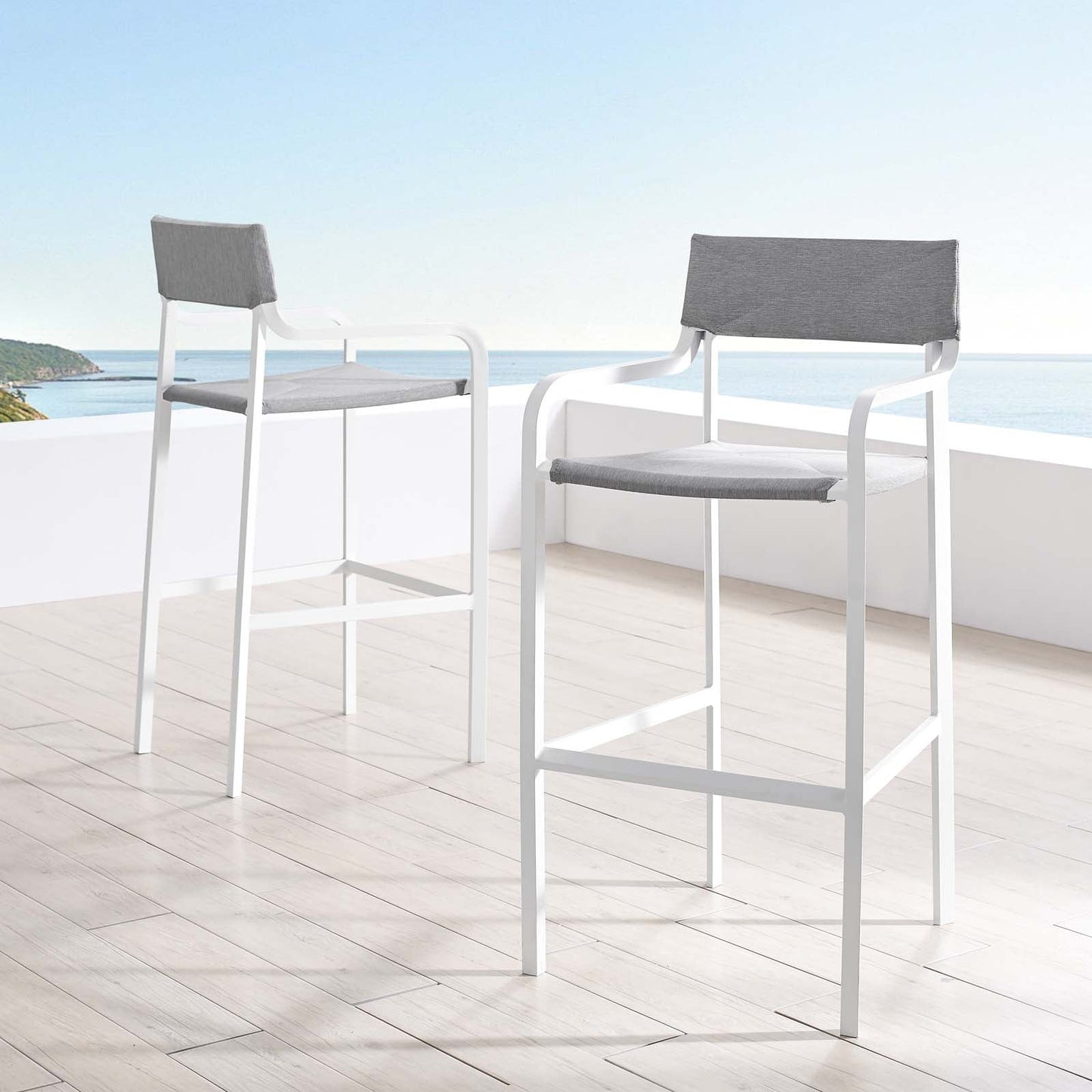 Raleigh Outdoor Patio Aluminum Bar Stool Set of 2 White Gray EEI-3963-WHI-GRY