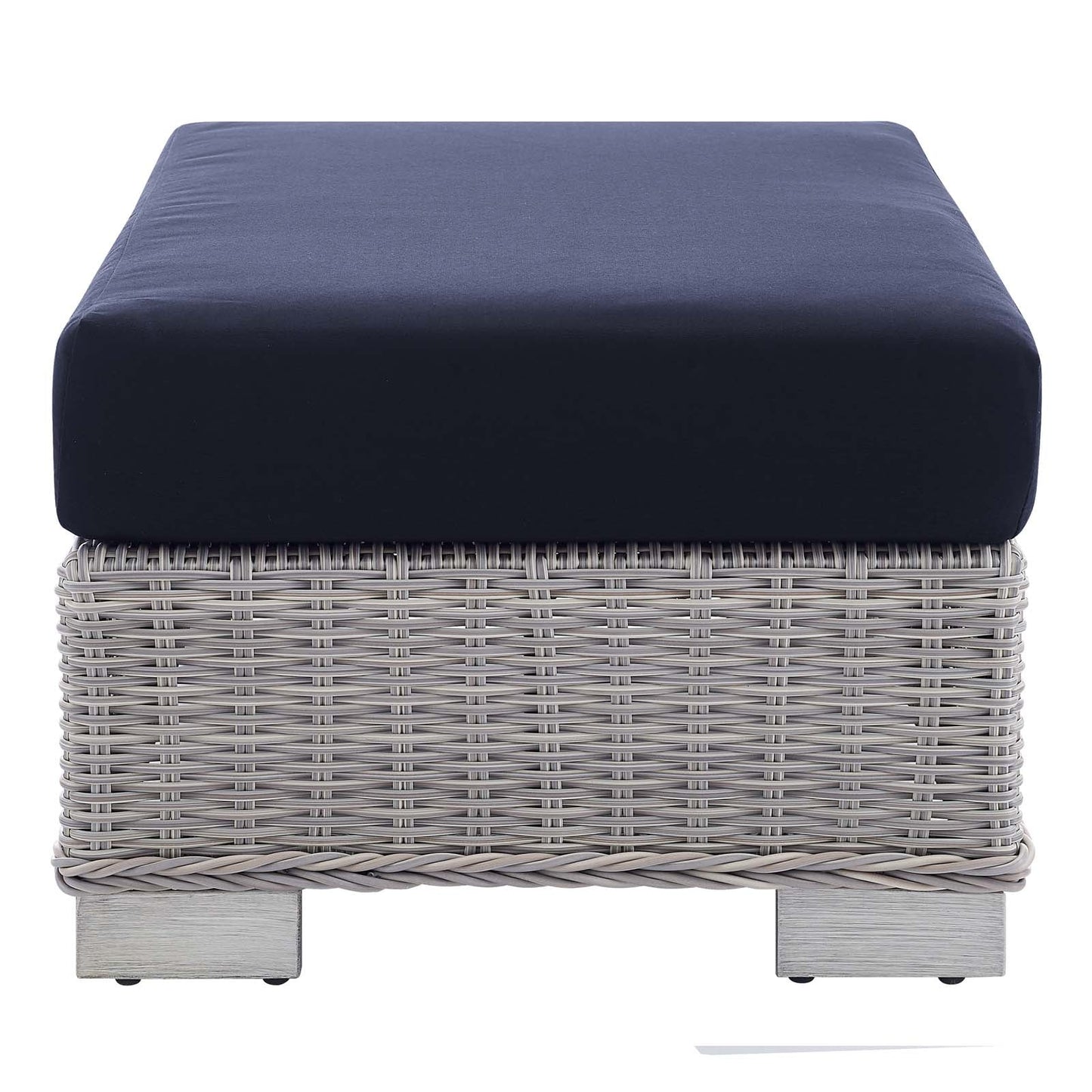 Conway Sunbrella® Outdoor Patio Wicker Rattan Ottoman Light Gray Navy EEI-3971-LGR-NAV