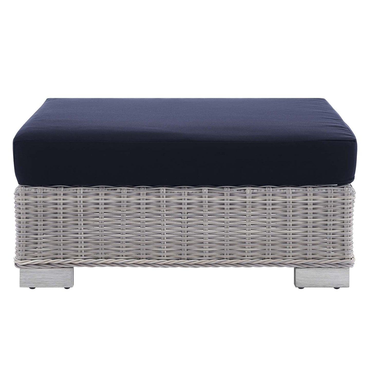 Conway Sunbrella® Outdoor Patio Wicker Rattan Ottoman Light Gray Navy EEI-3971-LGR-NAV