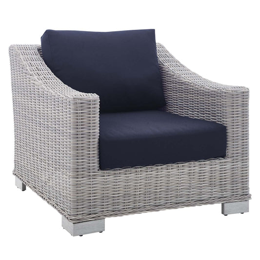 Conway Sunbrella® Outdoor Patio Wicker Rattan Armchair Light Gray Navy EEI-3972-LGR-NAV