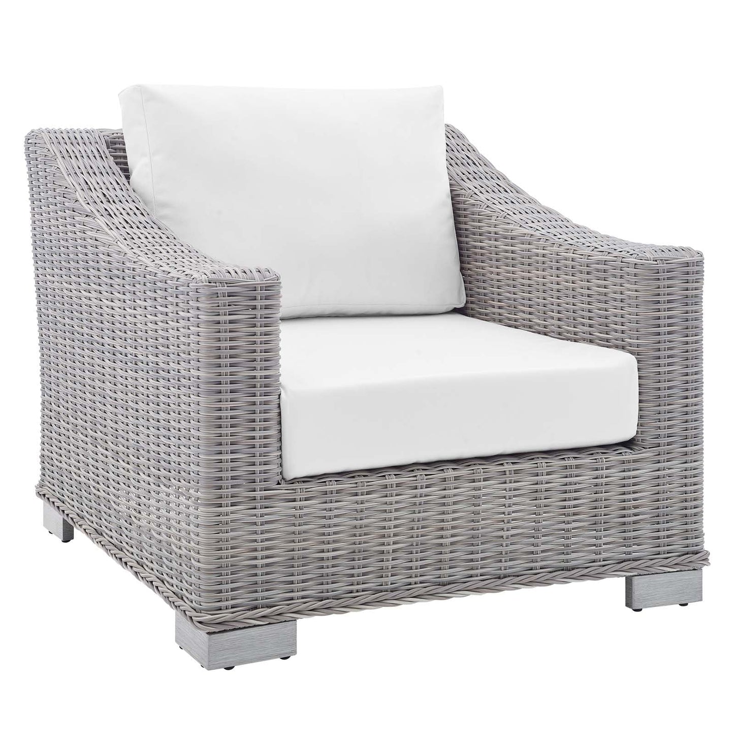 Conway Sunbrella® Outdoor Patio Wicker Rattan Armchair Light Gray White EEI-3972-LGR-WHI