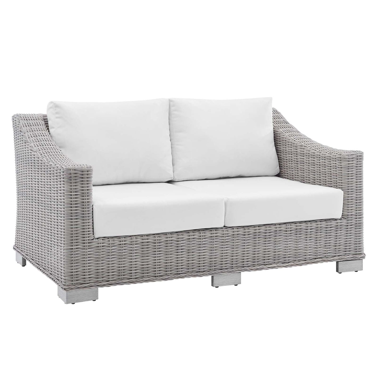 Conway Sunbrella® Outdoor Patio Wicker Rattan Loveseat Light Gray White EEI-3973-LGR-WHI