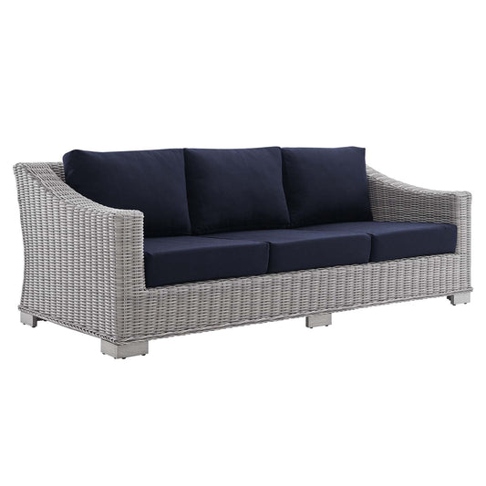 Conway Sunbrella® Outdoor Patio Wicker Rattan Sofa Light Gray Navy EEI-3974-LGR-NAV