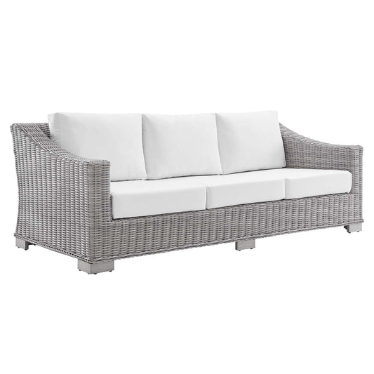 Conway Sunbrella® Outdoor Patio Wicker Rattan Sofa Light Gray White EEI-3974-LGR-WHI