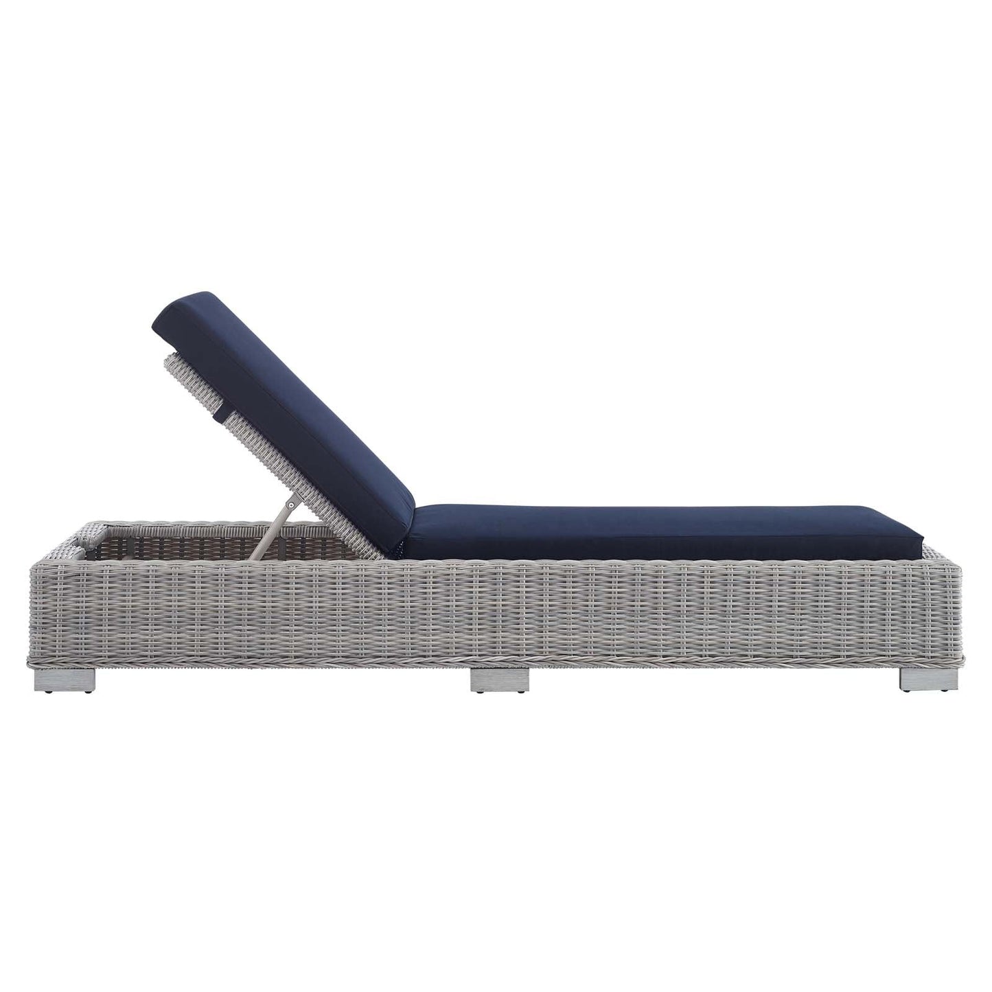 Conway Sunbrella® Outdoor Patio Wicker Rattan Chaise Lounge Light Gray Navy EEI-3978-LGR-NAV